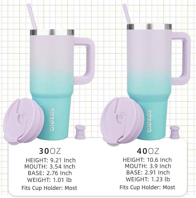 BJPKPK Tumbler With Handle 30 oz Stainless Steel Insulated Tumbler With Lid And Straw For Water Or Ice Coffee,Lavender Green