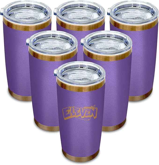 20 oz Tumblers Stainless Steel Tumbler with Lid and Straw Insulated Copper Coffee Mug for Laser Graving 21oz Powder Coated Cup(Purple,6 pack)