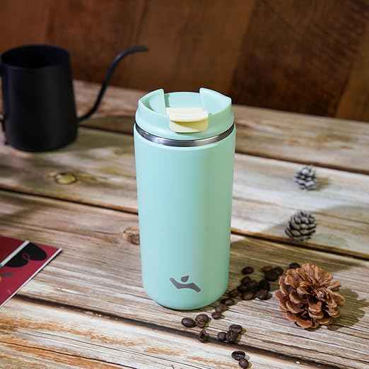 Konokyo Tumbler with Lid, 16 oz Travel Coffee Mug Double Wall Vacuum Stainless Steel Thermal Metal Cup Insulated Water Bottle,Macaron Green