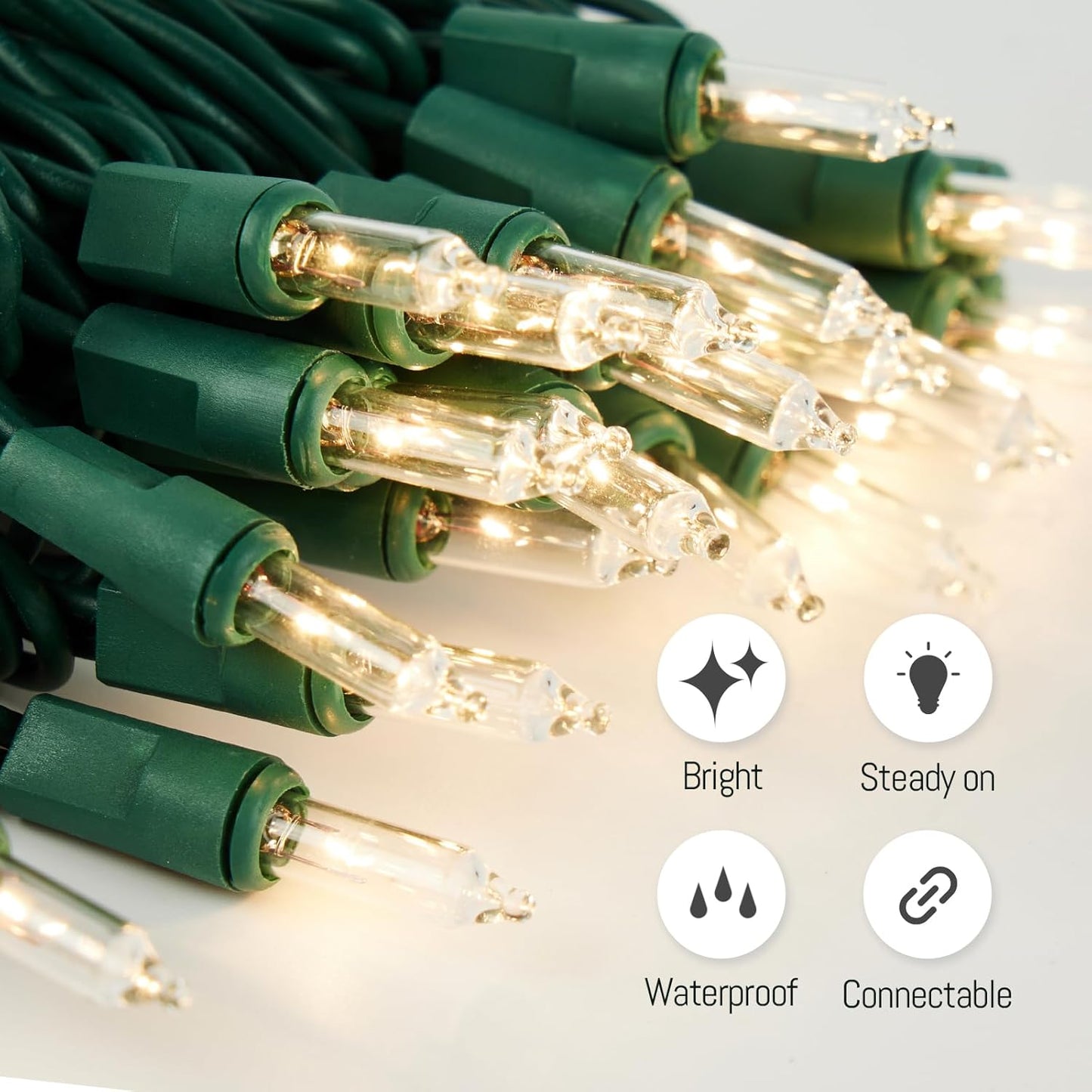 Clear Christmas Lights 100 Count, 21ft Clear Warm White Mini Incandescent Christmas String Lights with Green Wire, UL Certified Indoor Outdoor Xmas Tree Lights for Bedroom Holiday Christmas Decor