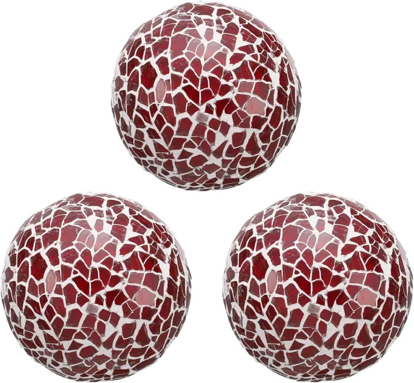 Premium Decorative Ball for Bowls,4" Mosaic Glass Balls Orbs Glass Ball for Home Decor Dining Thanksgiving Christmas Wedding Party Ornaments Coffee Table Centerpiece Decor(3Pcs Red)