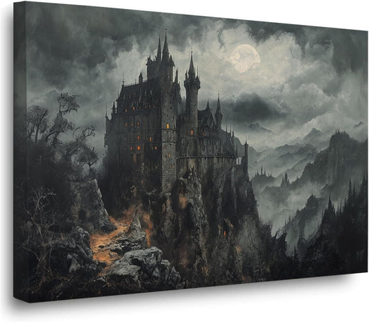 Vintage Castle Poster Dark Academy Victorian Gothic Castle Wall Art Poster Moody Mystical Art Print Suitable for Home Living Room Bedroom28x40in Wood Framed