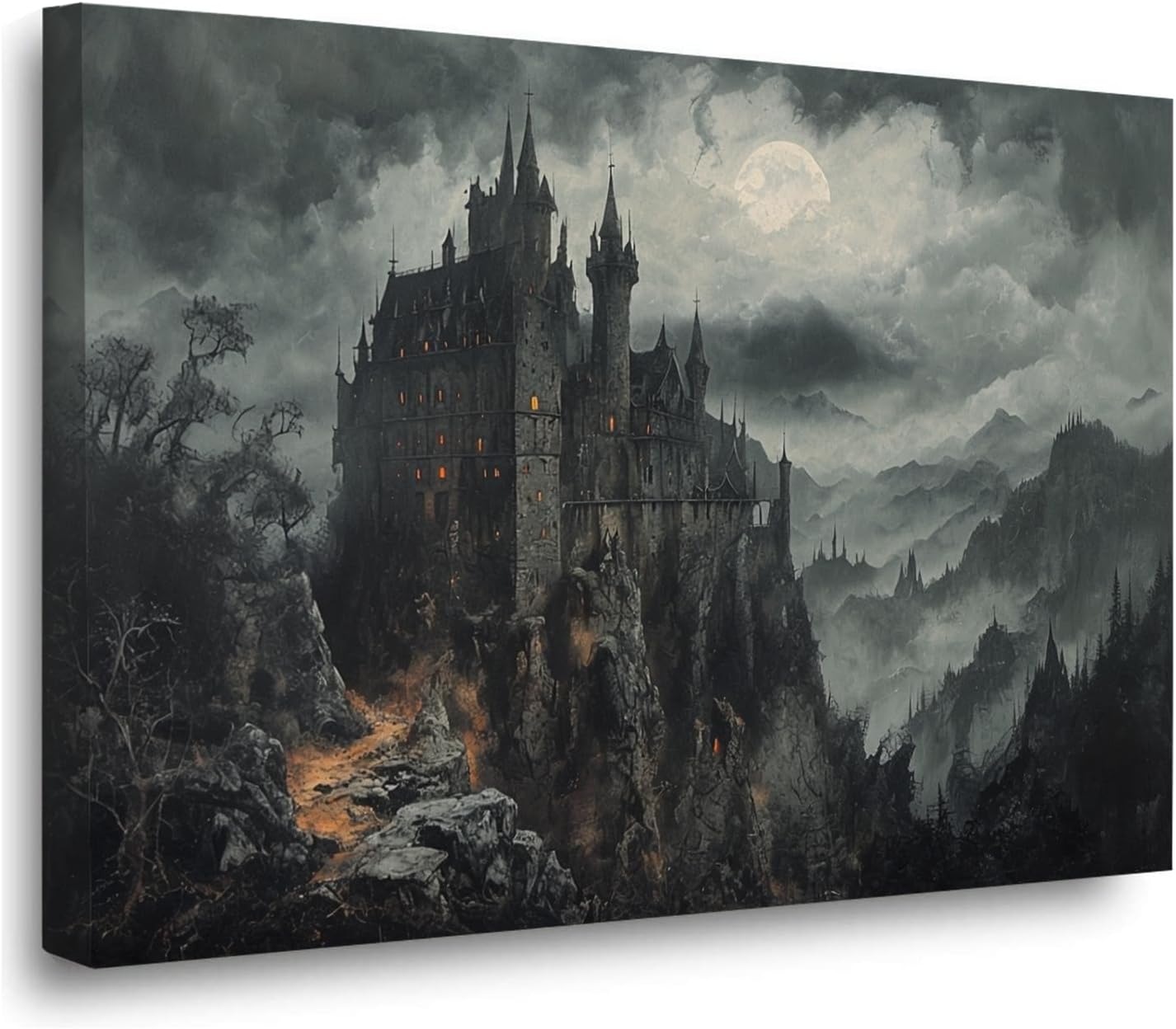 Vintage Castle Poster Dark Academy Victorian Gothic Castle Wall Art Poster Moody Mystical Art Print Suitable for Home Living Room Bedroom12x16in Wood Framed