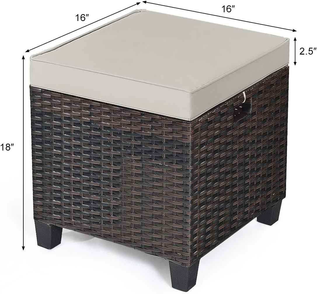 Tangkula 2 Pieces Outdoor Patio Ottoman, All Weather Rattan Wicker Ottoman Seat, Patio Rattan Furniture, Outdoor Footstool Footrest Seat w/Removable Cushions