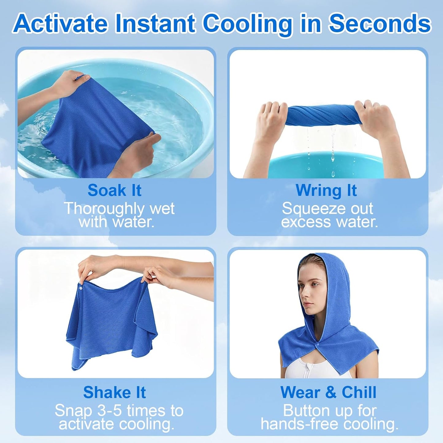2 Pack Cooling Hoodie Towels for Neck and Face, UPF 50 Sun Protection & Instant Cooling Towels for Hot Weather, Soft Breathable Towel for Work Out, Sport, Gym, Camping & More Activities