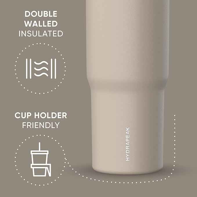 Hydrapeak Nomad 32 oz Tumbler with Handle and Straw Lid, Leakproof, Double Insulated, 32oz Cup Stainless Steel (ST-Latte)