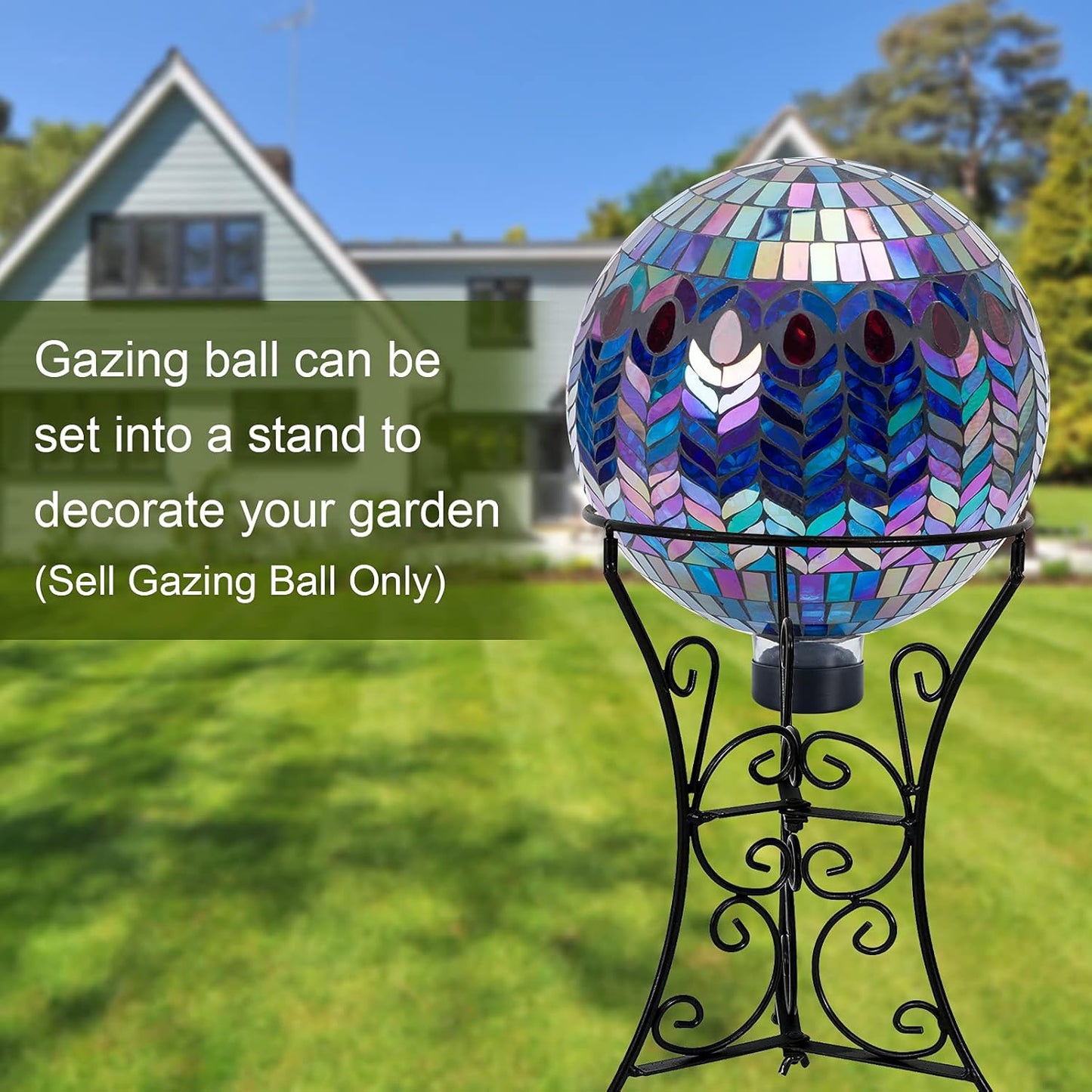VCUTEKA Gazing Ball, Glass Mosaic Gazing Balls Sphere for Garden Lawn Outdoor Ornament Yard Decorative, 10-Inch, Purple