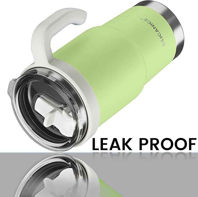 24oz Hygienic Insulated Tumbler with Handle —100% Leakproof Lid with Removable Spout & Straw, Reinforced Vacuum-Protection Base, Cup Holder Friendly, for Travel,Office & School-Key Lime