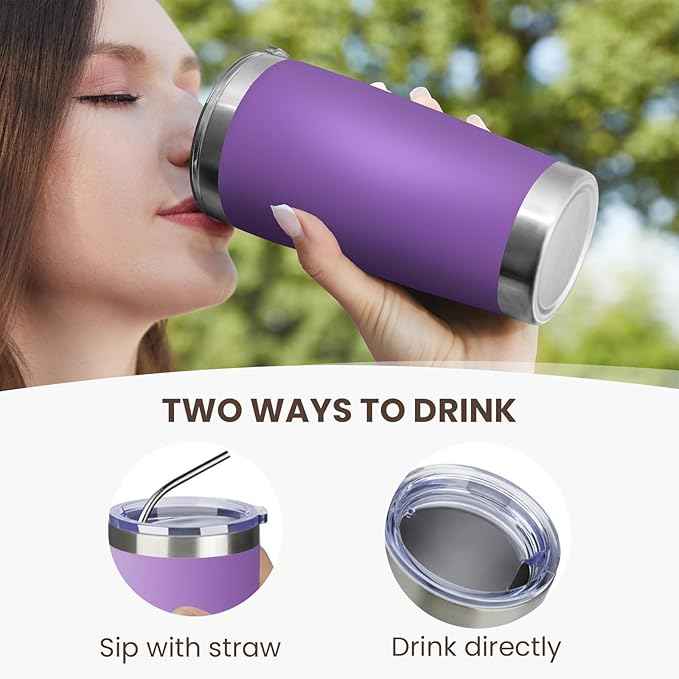 MEWAY 20oz Tumbler 12 Pack Double Wall Vacuum Insulated Travel Mug Bulk, Stainless Steel Tumblers with Lid and Straw, Durable Powder Coated Coffee Cups for Cold & Hot Drinks (Purple, 12)