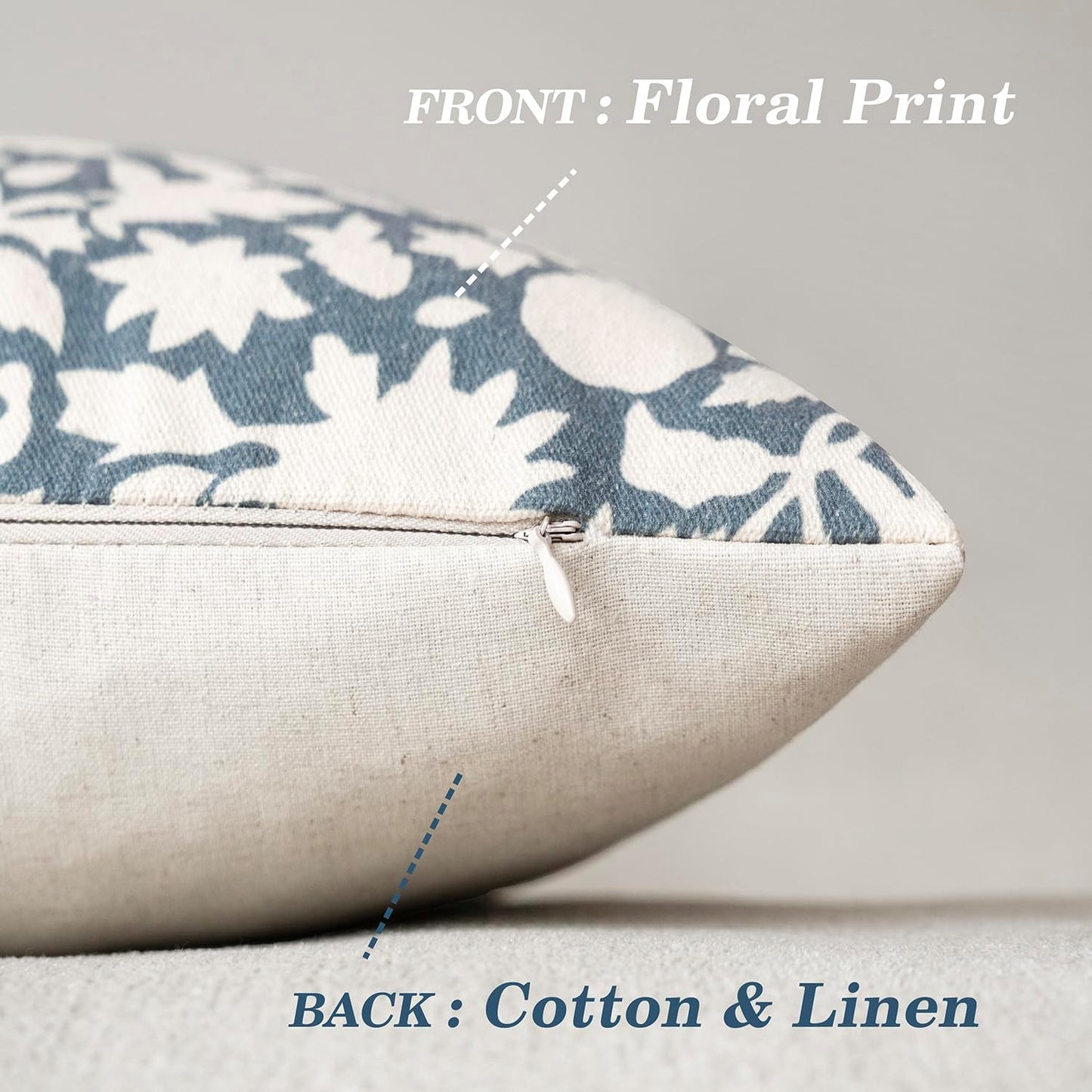 Foindtower Set of 2 Decorative Neutral Floral Throw Pillow Covers Accent Farmhouse Cushion Covers Boho Lumbar Pillowcase for Couch Sofa Bedroom Living Room Home Decor Outdoor,12×20 Inch,Dusty Blue