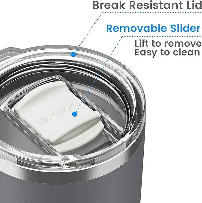 20oz Hygienic Stainless Steel Vacuum Insulated Tumbler w/ Easy-On/Easy-Off Lid - Removable slider, Double Wall 18/8 Travel Mug, BPA-Free, Fits Cup Holders, Premium Quality, Smart Value - Chocoal Gray