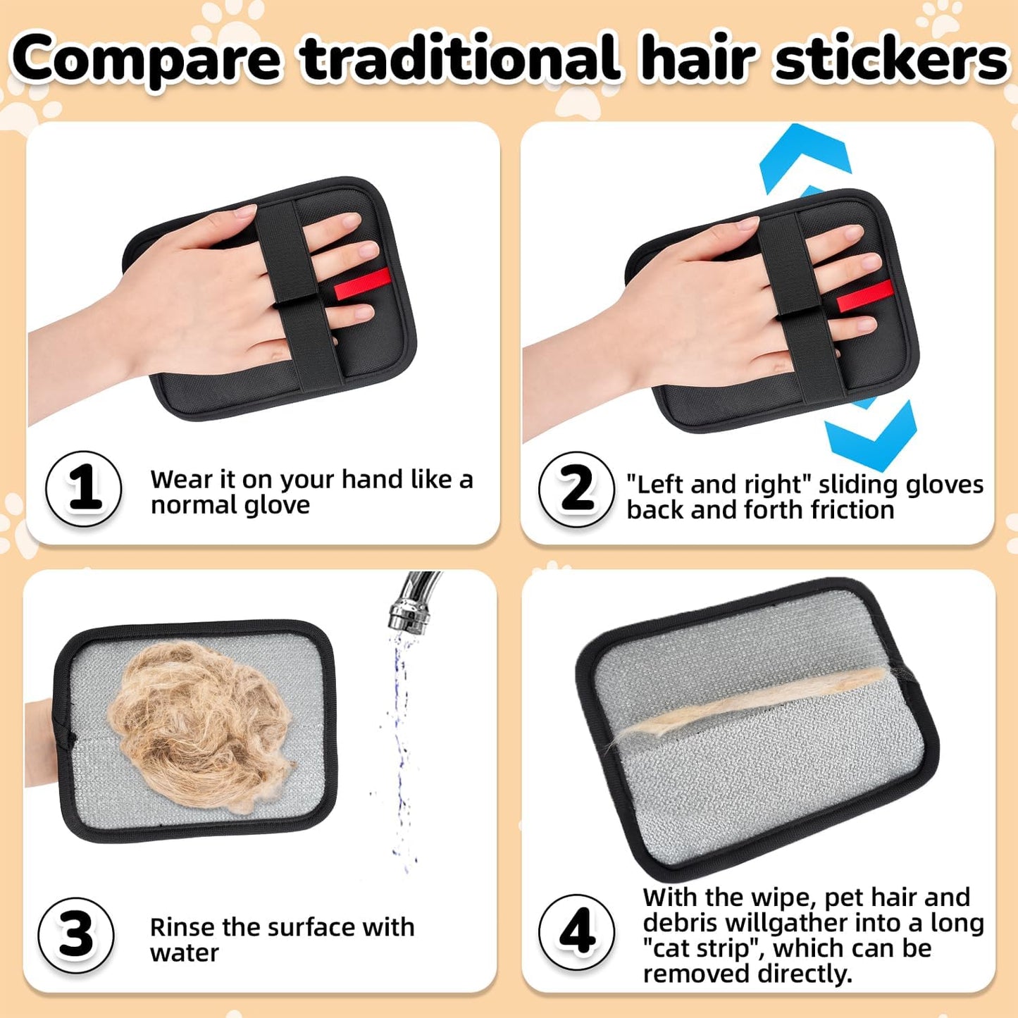 Pet Hair Remover, electrostatic pet Hair Removal Gloves, cat and Dog pet Hair Removal Tools, Suitable for Bed Sheets, Blankets, Clothes, Sofas, Multi-Functional Beauty Gloves -2 Piece