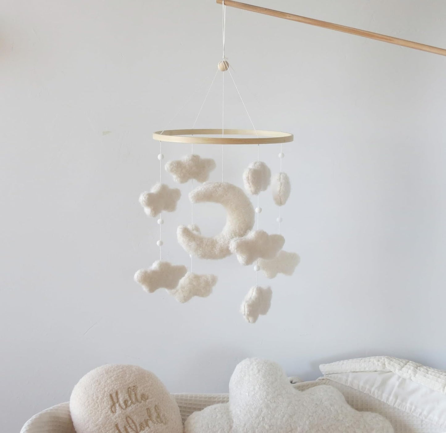 Boucle Cloud Moon Crib Mobile Boho Baby Mobile for Crib Neutral Nursery Mobile for Boys & Girls