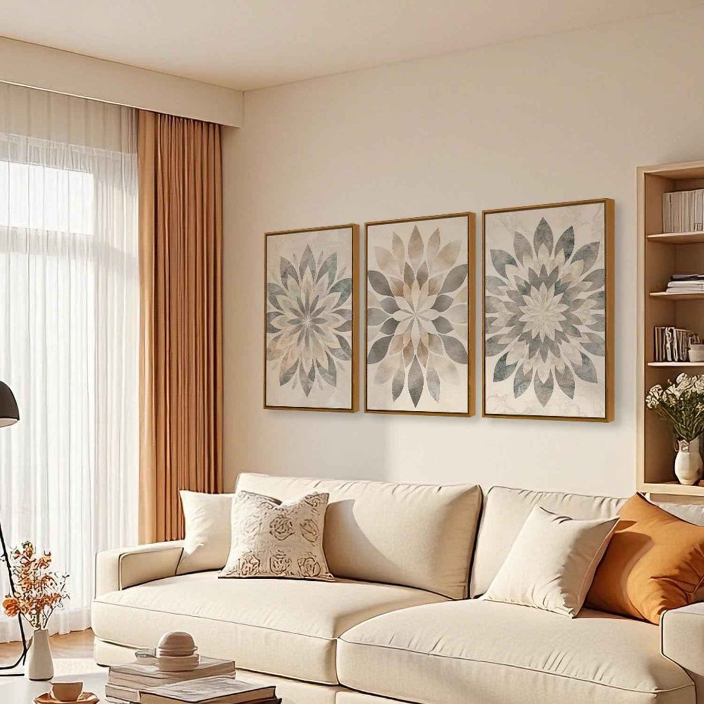 QTUSYUR Boho Mandala Wall Art - Large Farmed Neutral Minimalist Art Print - Farmhouse Floral Canvas Artwork for Bedroom and Living Room- Modern Elegant Flower Wall Pictures for Home Decor 16”×24”×3