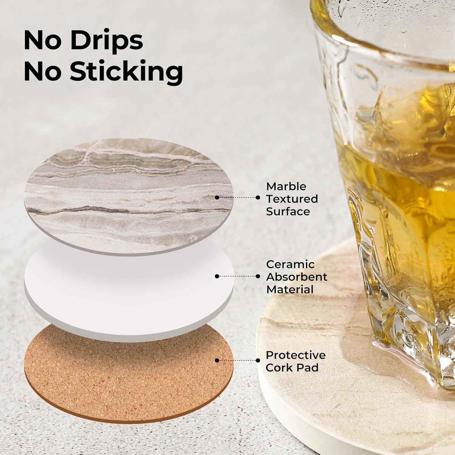 LlFVER Coasters Set of 8, Absorbent Drink Coaster with Holder, Marble Style Ceramic Stone Coasters for Drinks Coffee Tabletop Protection, Modern Furniture Coaster for Home Decor House Warming Gifts
