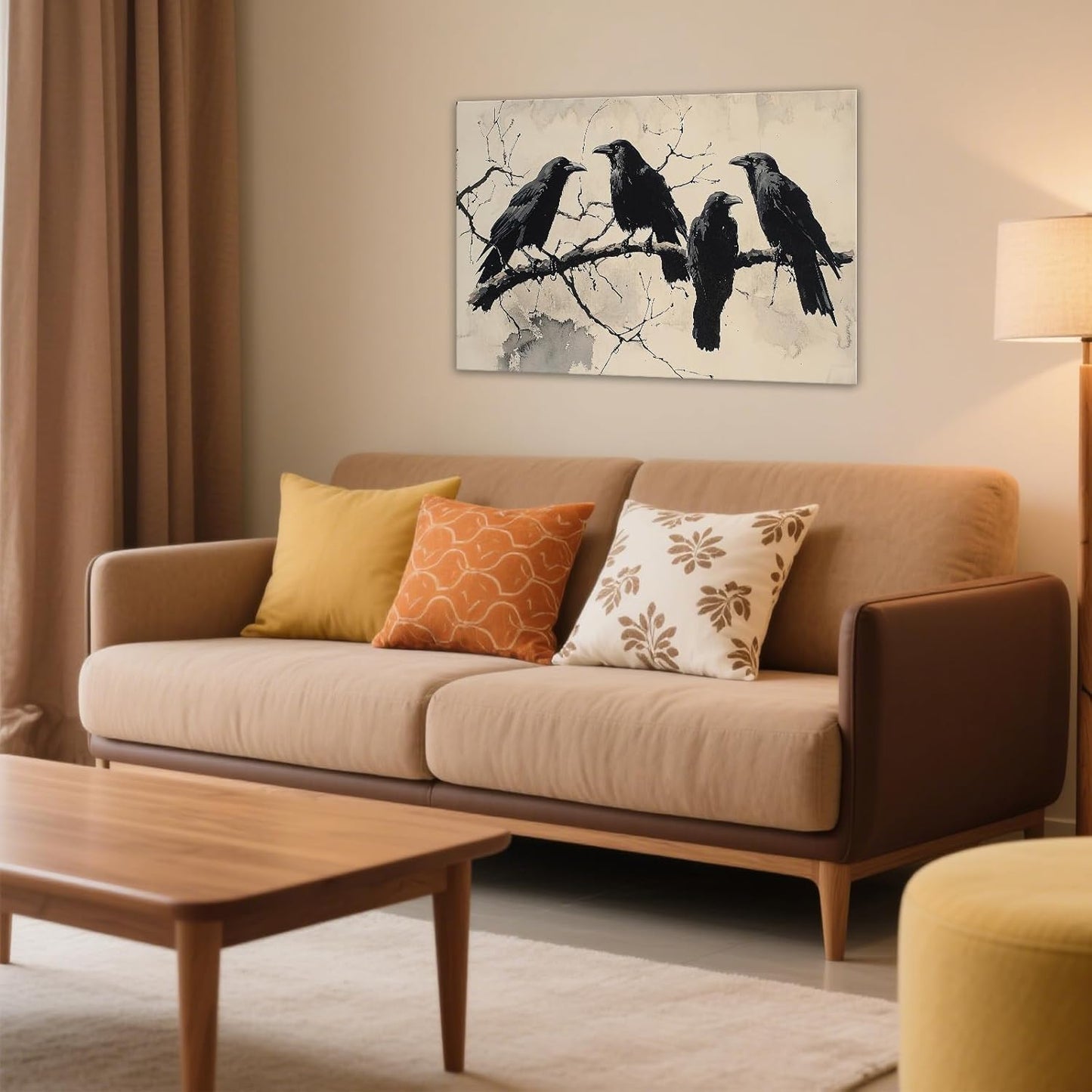 OAAPITI Birds Canvas Wall Art Black Couple Crow Picture Print Vintage Gothic Raven Artwork for Living Room Halloween Home Wall Decor(Artwork-9,24"x36")