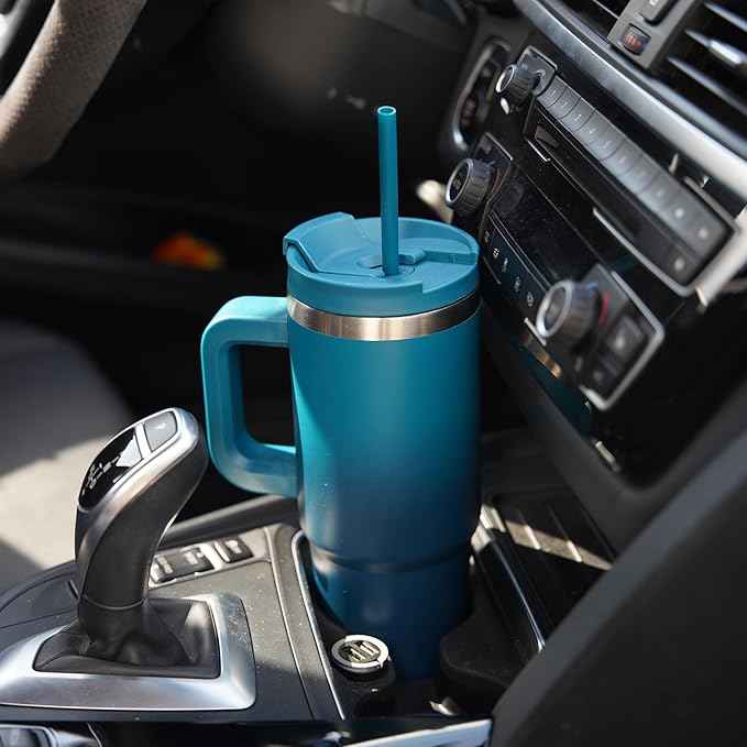 Konokyo 40 oz Tumbler with Handle and 2 Straws,2 in 1 Lid Insulated Water Bottle Stainless Steel Travel Coffee Mug,Retro Green