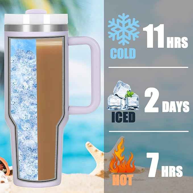 4 Pack 40 Oz Tumbler with Handle Bulk, Double Wall Vacuum Insulated Stainless Steel Tumbler with Lid and Straw, 40 oz cup with Silicone Spill Proof Stopper Set (Cream,Purple,Dark Green,Rose Quartz)
