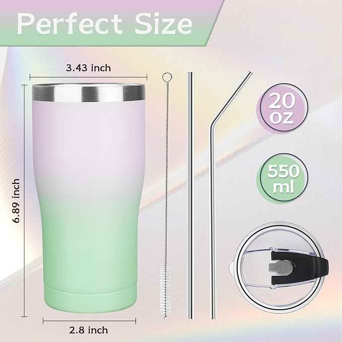 MEZMUT 1 Pack 20oz Insulated Coffee Tumbler with Lids and Straws Double Wall Vacuum Insulated Cup Stainless Steel Travel Mugs Leakproof Powder Coated Tumbler for Indoor Outdoor(Candy Color)