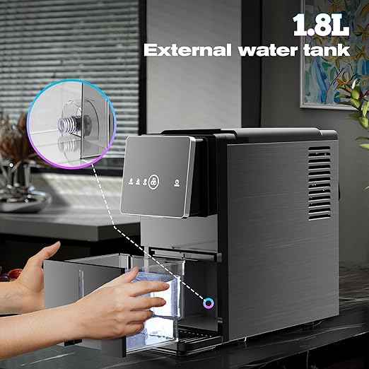 Kismile Countertop Nugget Ice Maker, 33LBS/24H, Soft Chewable Ice, One-Click, One-Touch Automatic Ice Dispensing, Self-Cleaning, 1.8L Removable Water Tank, Ideal for Home/Kitchen/Bar/Office, Black