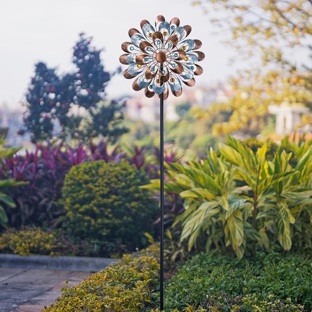 DREAMYSOUL Wind Spinner Outdoor, 20" Dia Large Metal Windmills with Blue and Copper Blades, Kinetic Wind Spinners & Sculpture for Yard and Garden
