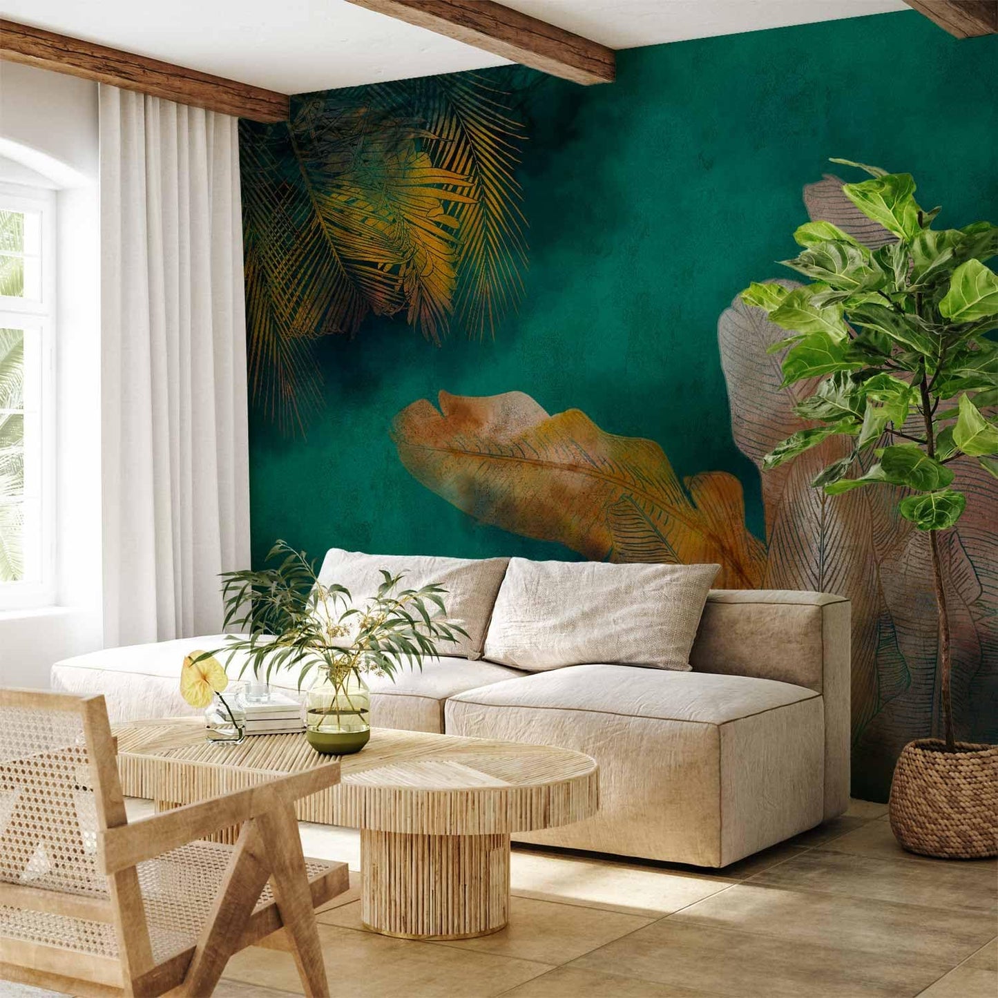 artgeist Wall Mural Jungle 157"x110"XXL Non-Woven Wallpaper Fleece Wall Decor Photo Print Picture Image Design Leaves Green Yellow Nature b-A-0825-a-a