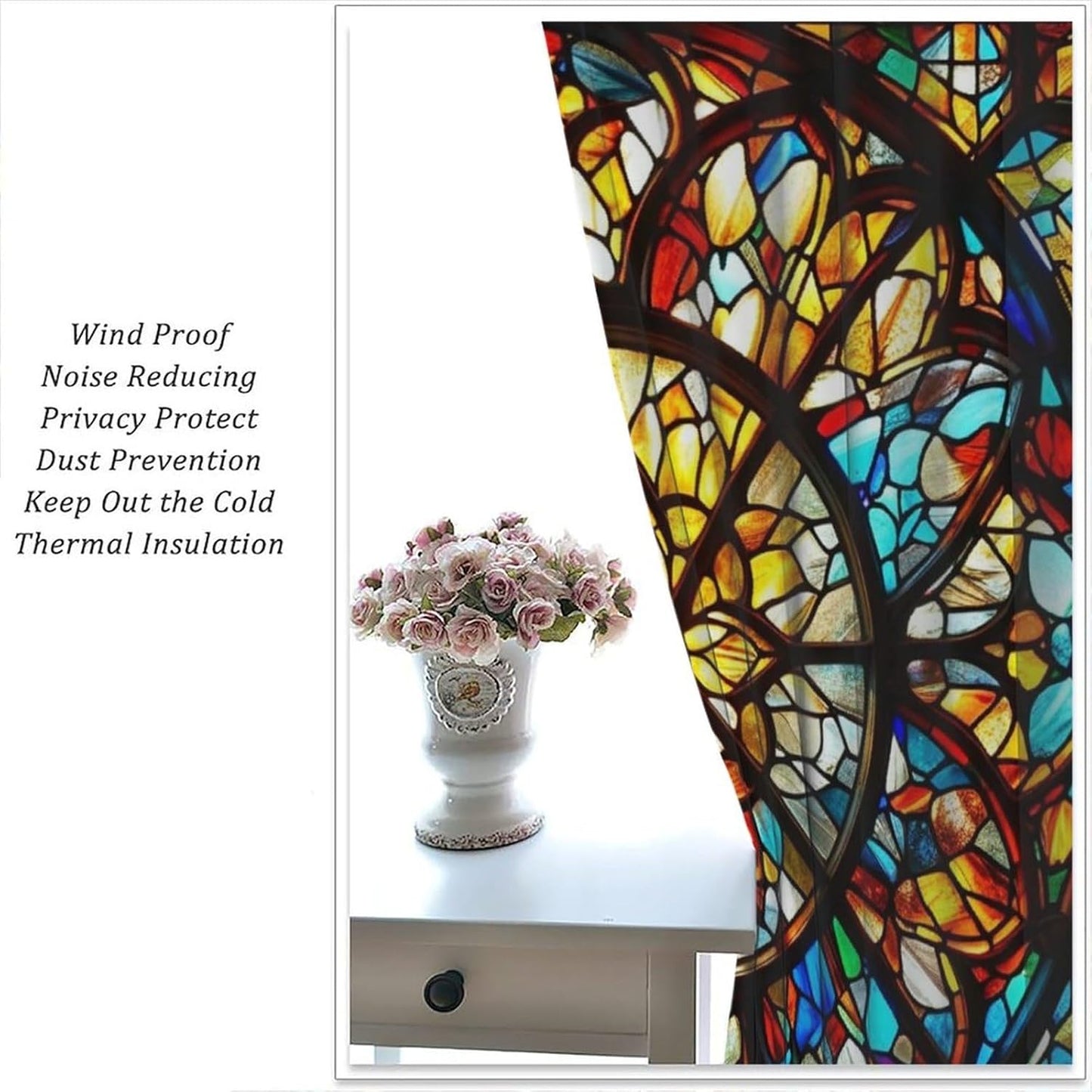 Stained Glass Curtains,Retro Mid Century Abstract Colorful Geometric Prints Home Decor Drapes for Bedroom Living Room Kitchen Window Treatment 2 Panels Set Total Size 42" W X 63" L Inch