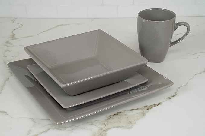 10 Strawberry Street Nova Square 40 pc Dinnerware Set, Gray