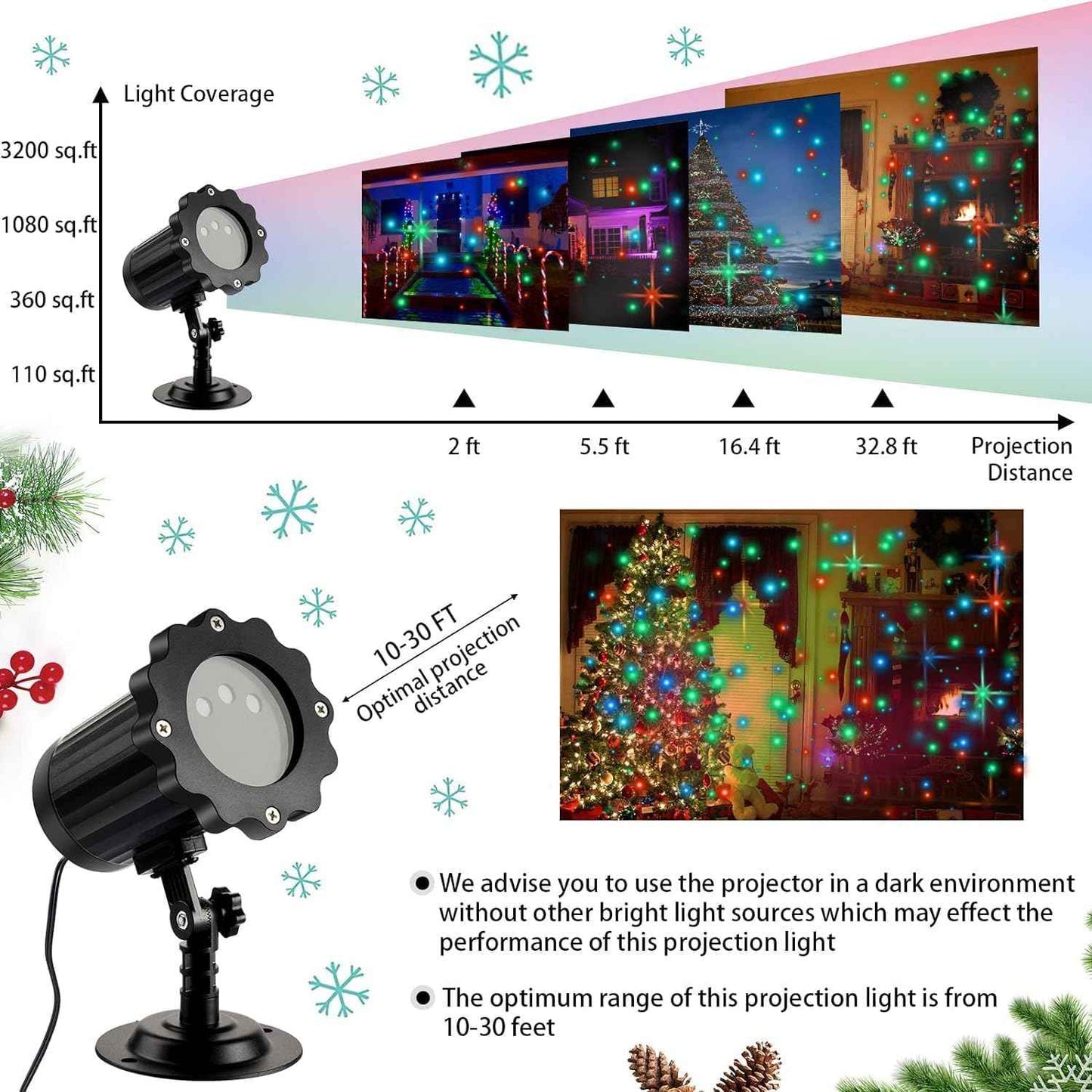 Laser Christmas Lights, 3 Color Laser Light Projector, Firefly Lights Show with RF Remote, Water Proof, Indoor Holiday Decoration, Christmas Gift, Home Decor, Party, Garden