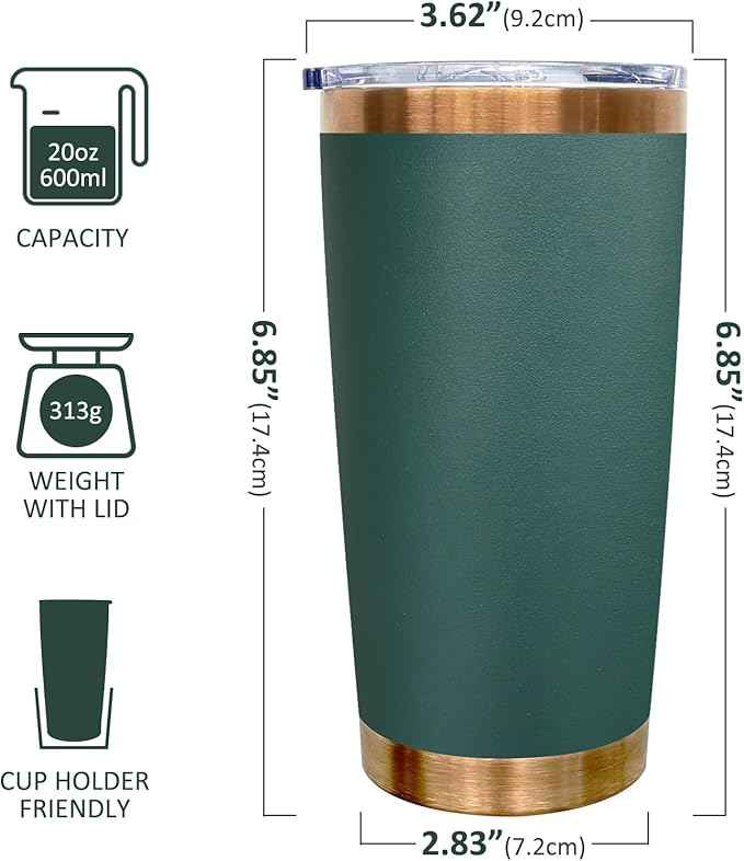 20 oz Tumblers Stainless Steel Tumbler with Lid and Straw Insulated Copper Coffee Mug for Laser Graving 22oz Powder Coated Cup(Green,12 pack)