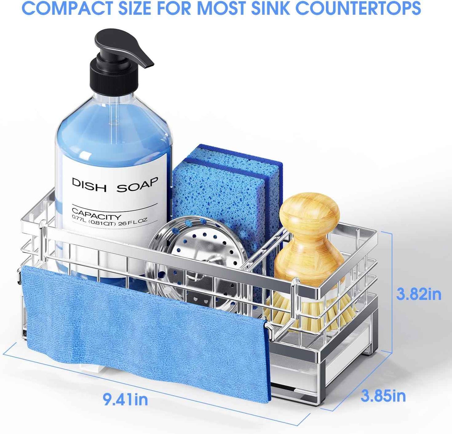 Kitchen Sink Sponge Holder - Self-Draining, Detachable Dish Cloth Holder, Rustproof Kitchen Countertop Organizer (Stainless Steel)