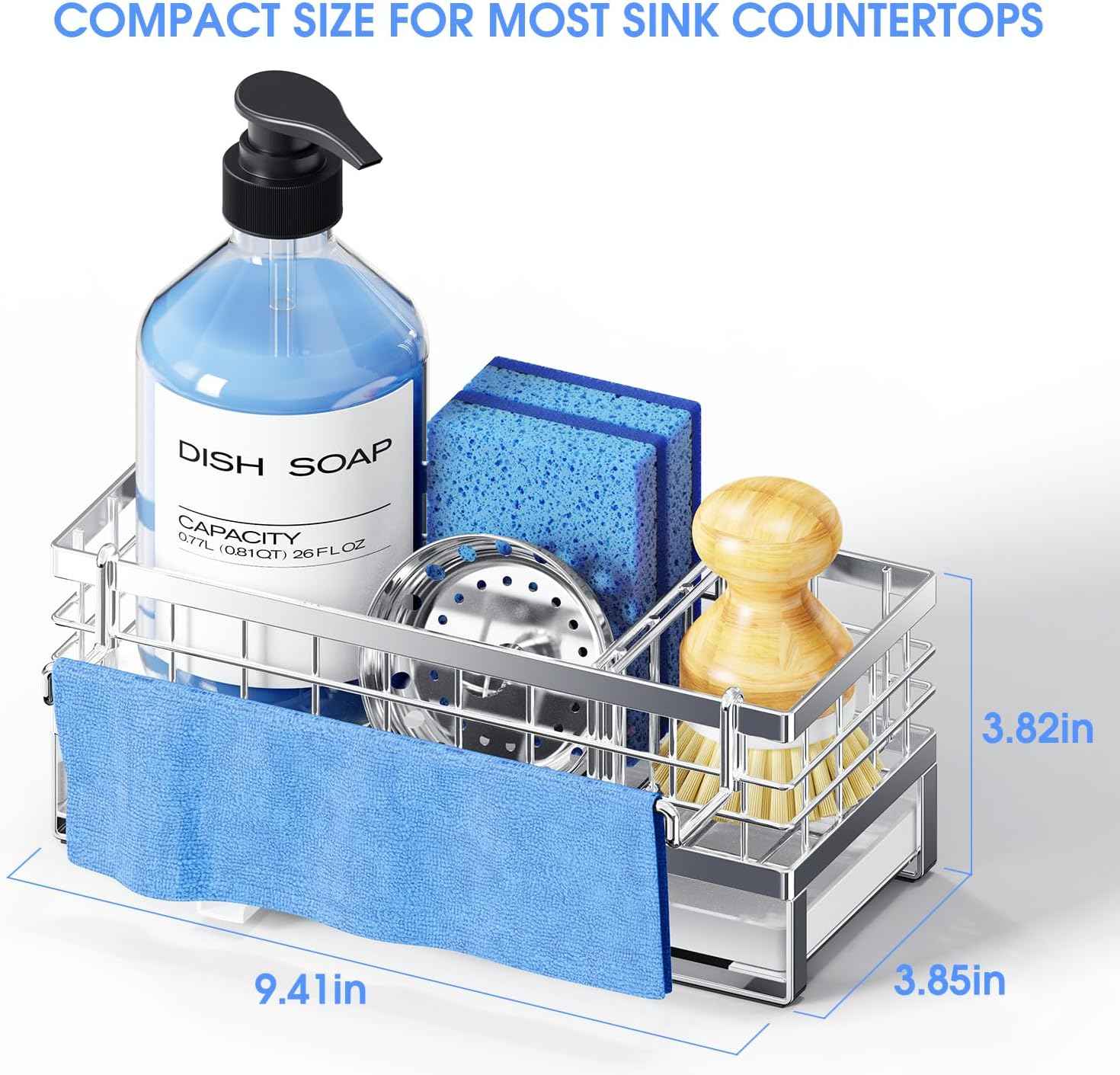 Kitchen Sink Sponge Holder - Self-Draining, Detachable Dish Cloth Holder, Rustproof Kitchen Countertop Organizer (Stainless Steel)