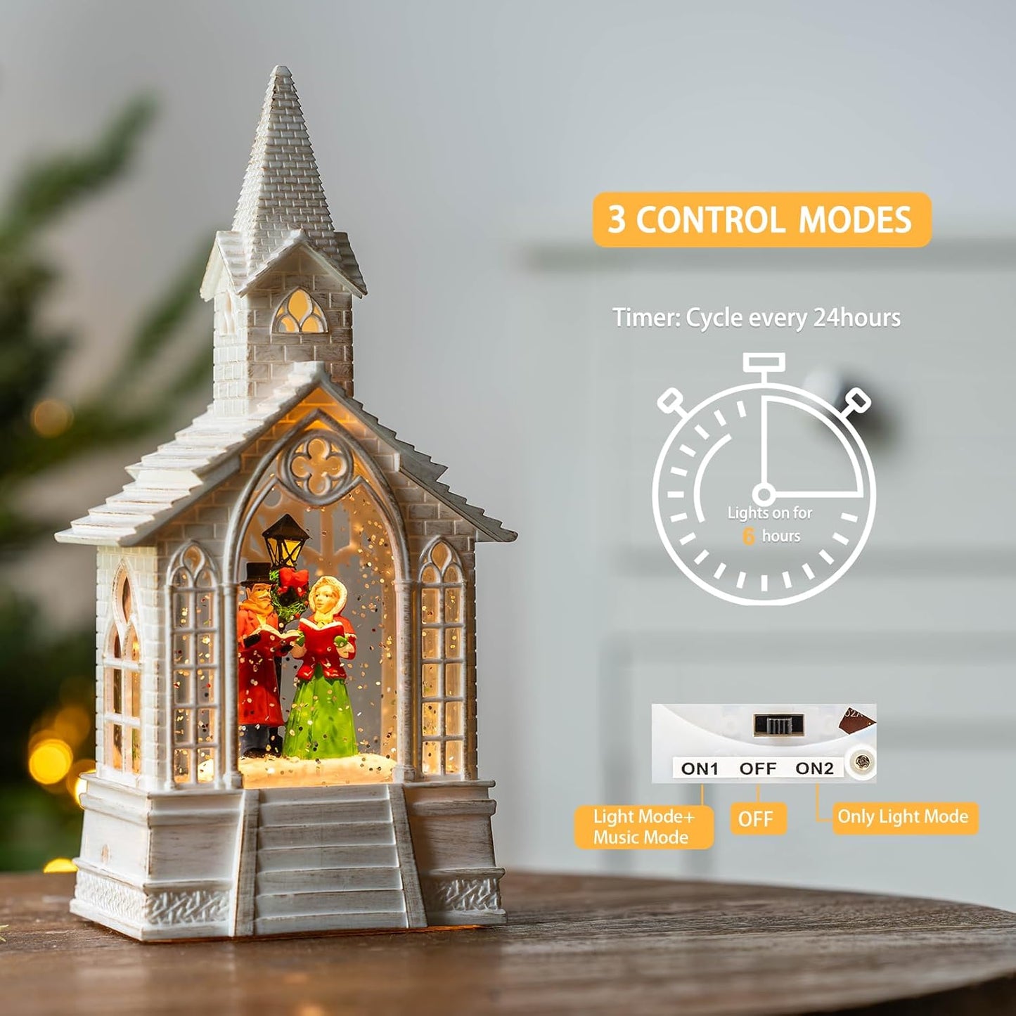 Christmas Snow Globe Lantern Musical Carolers Lighted Water Church, USB Lined/Battery Operated Lighted Lantern for Christmas Festival Decoration Gifts