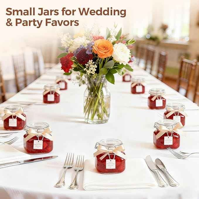 ComSaf Set of 6 Square Glass Jars with Airtight Wire Clamp Lids (17 Oz), Wide Mouth Pantry Canisters for Overnight Oats, Jam, Pickling, Spice Storage, Gifts