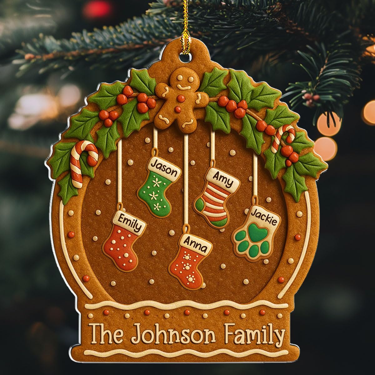 Personalized Family Ornament Christmas Cookies Style - Custom Stockings and Names Acrylic Ornament Gift Stocking Stuffers White Elephant Ideas (7)