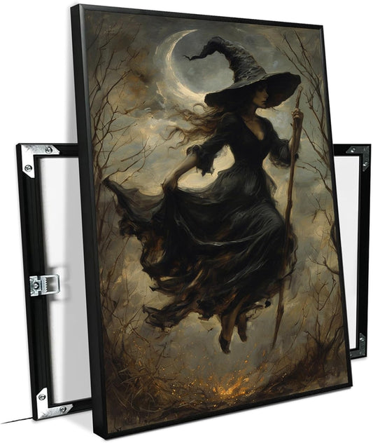 JFHCQJPK Witch in the Forest Halloween Print Wall Art Poster Witch Decor Vintage Print Dark College Wall Art Victorian Gothic Room Decor Canvas Wall Print20x30in Metal blackFramed