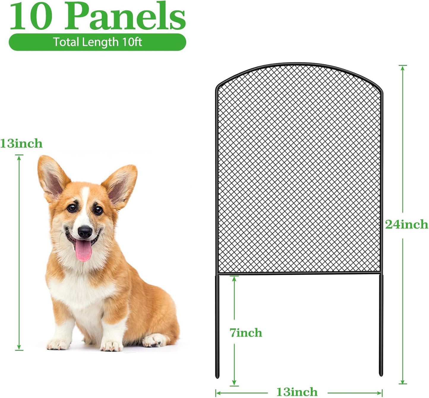 OUSHENG Mesh Decorative Garden Fence Fencing, 24in (H) x 10ft (L) Dog Barrier Outdoor for Yard, Rustproof Metal Wire Panels Border Blockers for Small Animal Rabbit, Black Arched