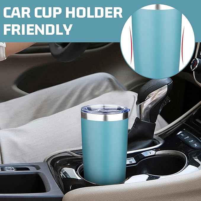 20oz Tumbler with Lid Double Wall Vacuum Insulated Travel Coffee Mug Stainless Steel Thermal Cup Powder Coated Sturdy Coffee Tumbler Bulk for Hot and Cold Beverage (Glacier blue,6)