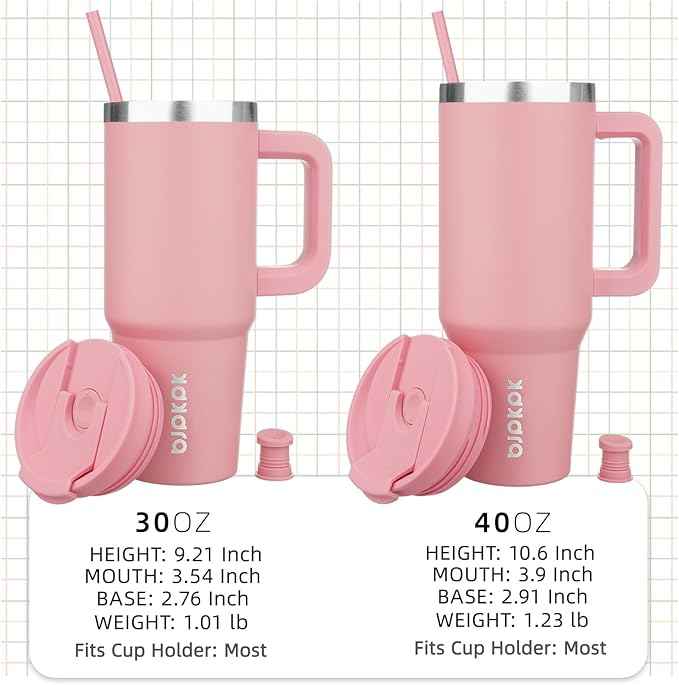 BJPKPK 30oz Stainless Steel Insulated Tumbler With Handle And Lid Straw Travel Coffee Mug Thermal Cup,Light Pink