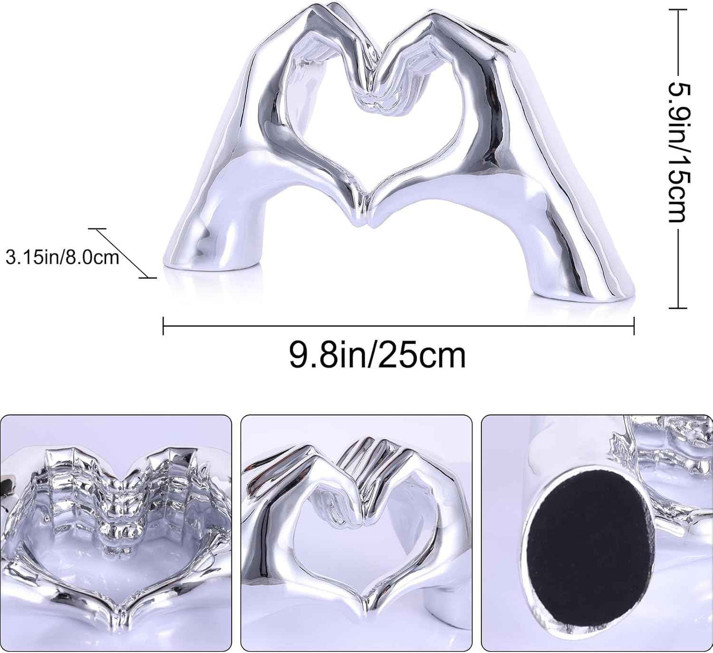 Silver Heart Hands Sculpture , Love Centerpieces Aesthetic Statue and Sculpture Living Room Bedroom Bookshelf Coffe Table Boho Wedding Accents Decorations, Knick Knacks Home Decor for Shelves para
