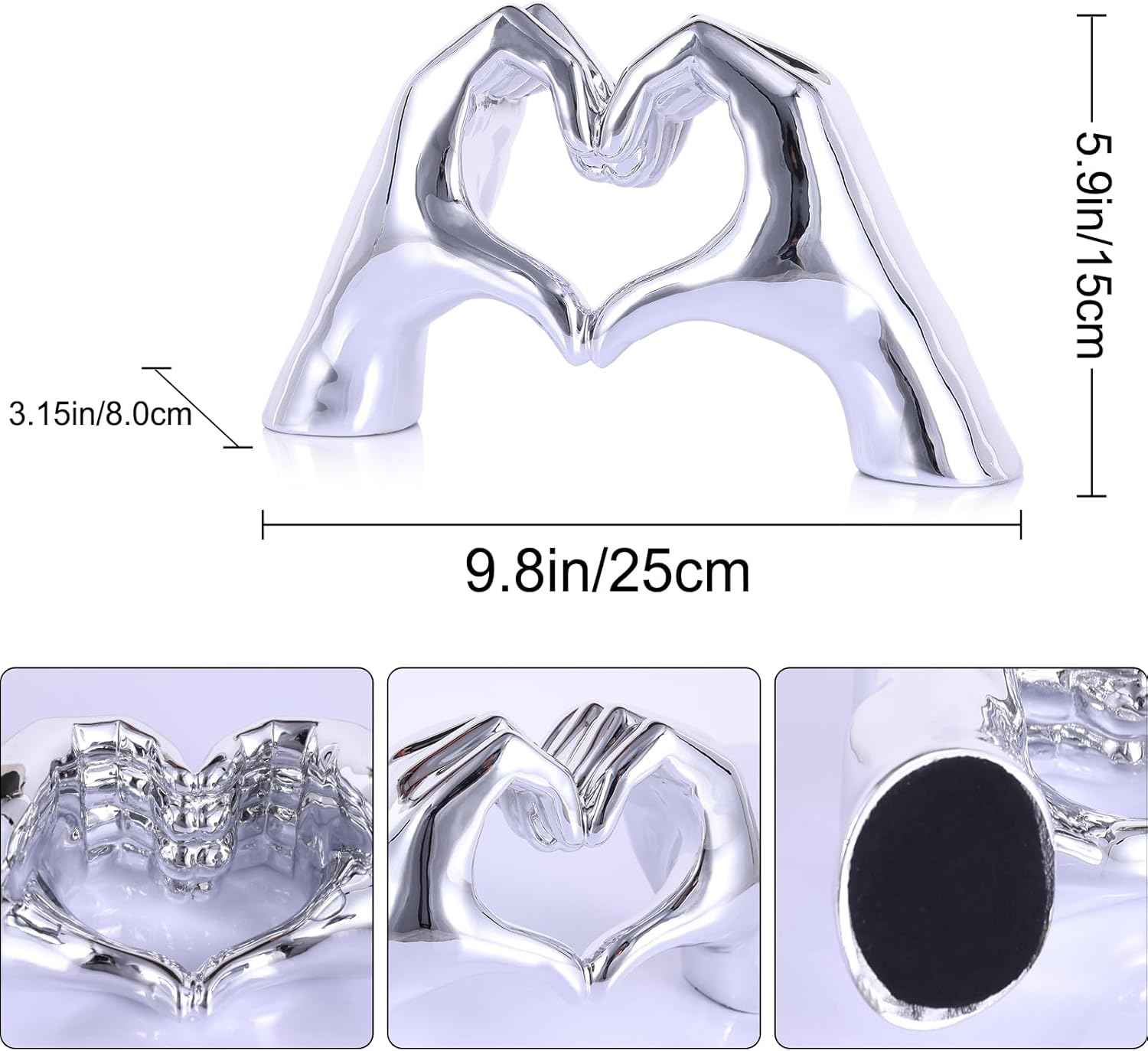 Silver Heart Hands Sculpture , Love Centerpieces Aesthetic Statue and Sculpture Living Room Bedroom Bookshelf Coffe Table Boho Wedding Accents Decorations, Knick Knacks Home Decor for Shelves para