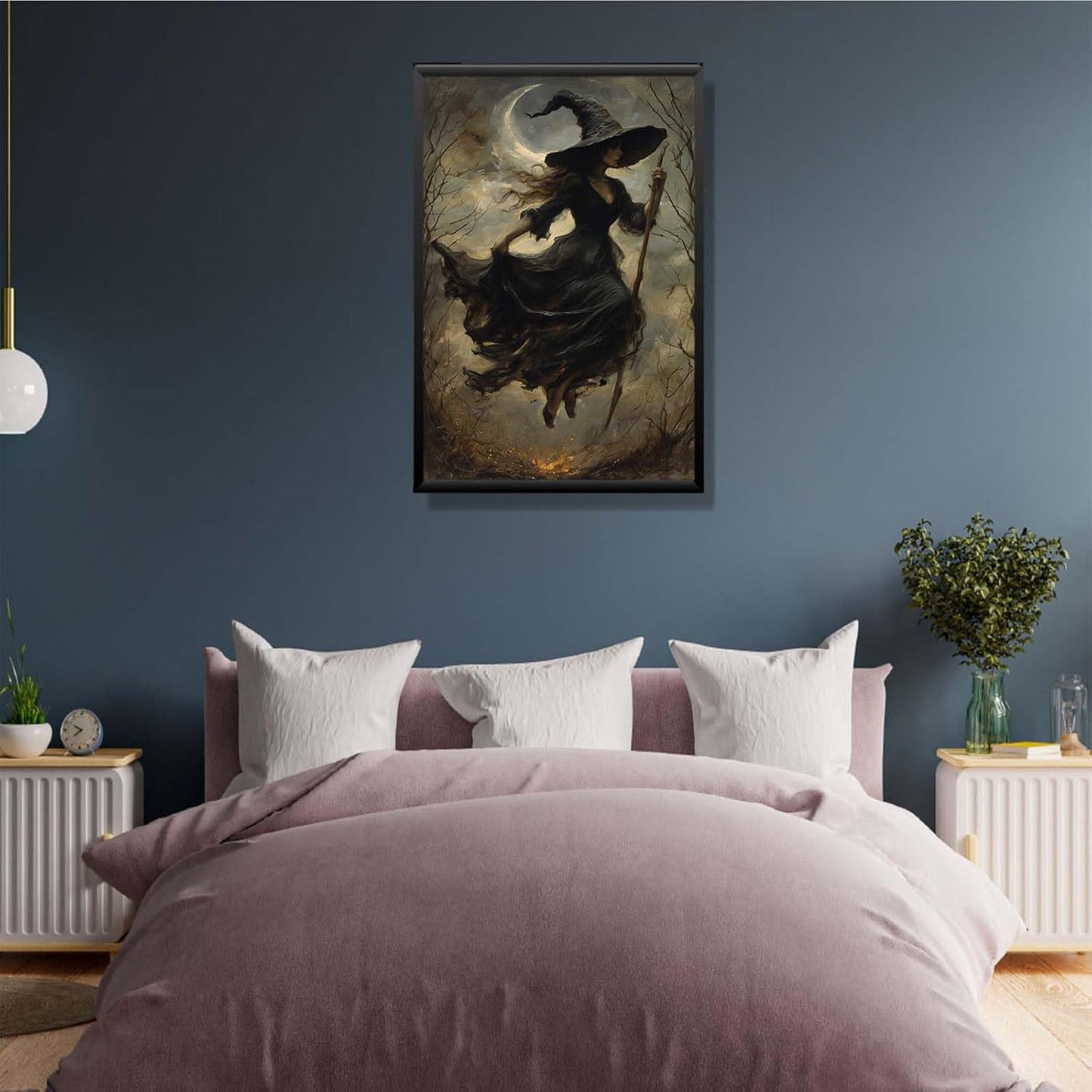 JFHCQJPK Witch in the Forest Halloween Print Wall Art Poster Witch Decor Vintage Print Dark College Wall Art Victorian Gothic Room Decor Canvas Wall Print8x12in Metal blackFramed