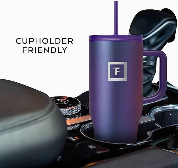 IRON °FLASK Co-Pilot Insulated Mug w/Straw & Flip Cap Lids - Cup Holder Bottle for Hot, Cold Drink - Leak-Proof - Water, Coffee Portable Travel Mug - Dark Pine, 32 Oz