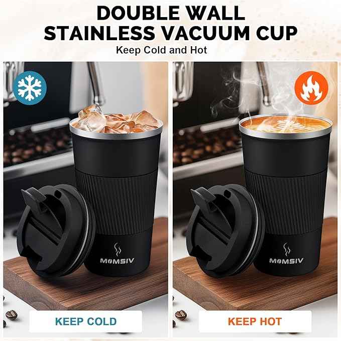 MOMSIV 17oz Travel Mug, Insulated Coffee Cup with Leakproof Lid, Vacuum Stainless Steel Double Walled Reusable Tumbler for Hot and Cold Water Coffee and Tea In Travel and Car