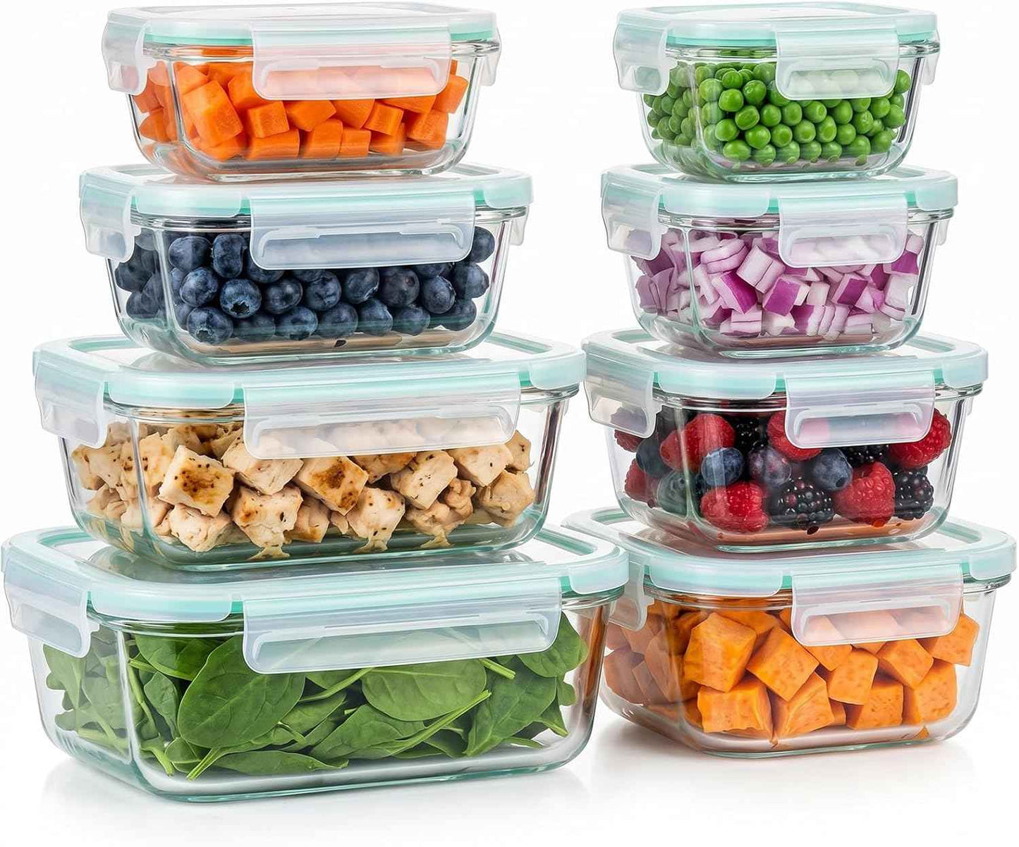 8 Pack Glass Meal Prep Containers with Lids, Glass Food Storage Containers with Airtight Vent Hole Lids, Lunch Containers Sets with lids Glass, Microwave Oven Freezer Dishwasher Safe