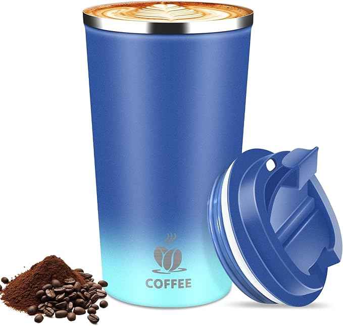 17oz Insulated Travel Coffee Mug with Flip Lid – Leakproof Stainless Steel Insulated Coffee Tumblers, Reusable Coffee Cup for Hot & Cold Drinks, Perfect for Camping & On-the-Go