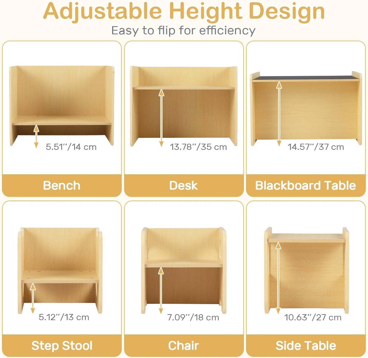 Olakids Montessori Weaning Table and Chair Set, Adjustable Height Kids Activity Desk with Blackboard 2 Chairs for Toddler Aged 1-3, Ideal for Step Stool Drawing Reading (Natural)