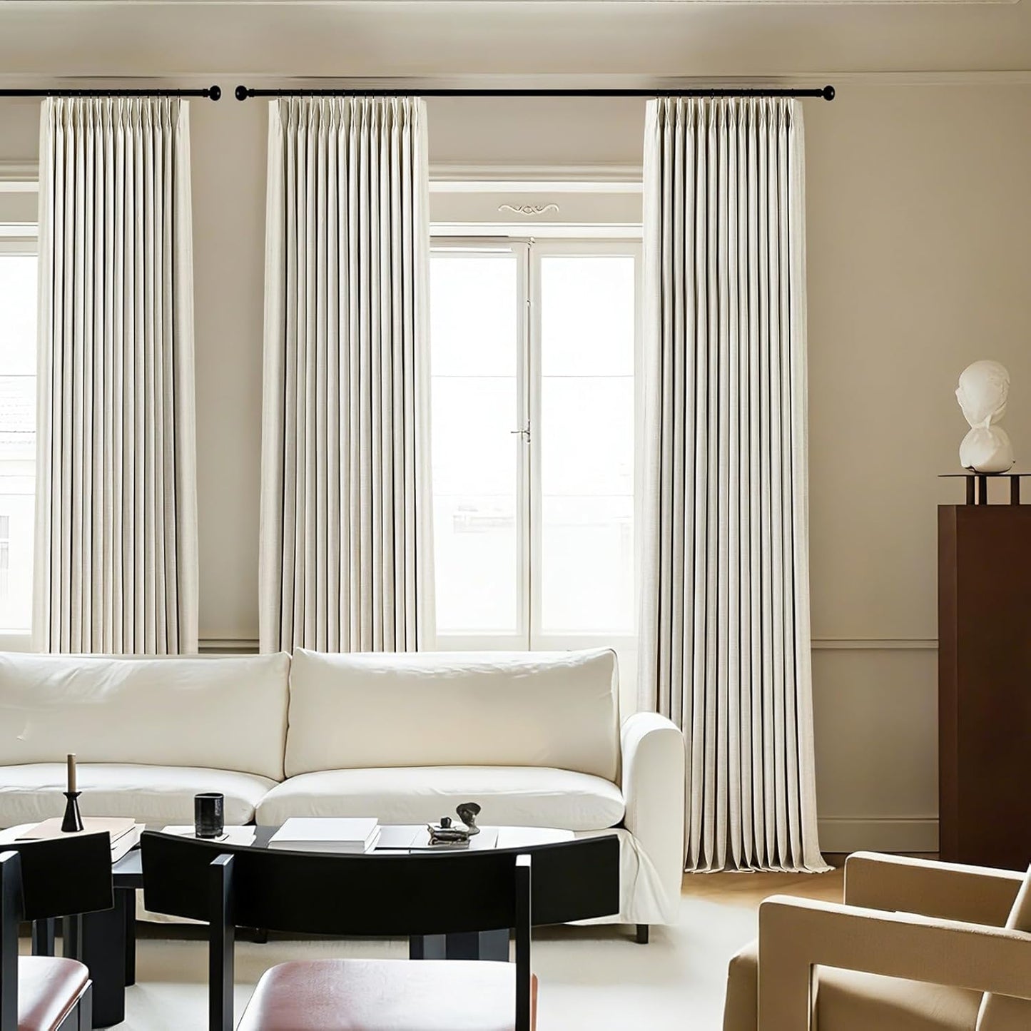 IVAPUPU Natural Linen Blend Pinch Pleated Blackout Curtains for Bedroom - 2 Panels 100% Black Out Curtains 108 Inch Long for Living Room Darkening Thermal Window Curtain Drapes with 16pc Hooks