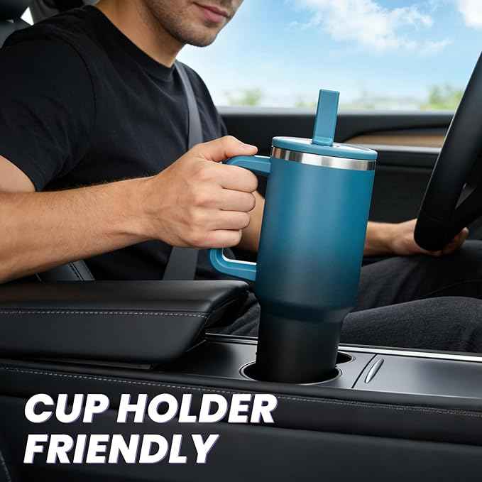 ICIOI 40oz Tumbler with Handle and Flip Straw Lid, Leak-Proof Insulated Stainless Steel Mug, Keeps Drinks Cold 34H Hot 10H, Fits in Car Cup Holder, Travel Coffee Cup for Gym, Work, Office