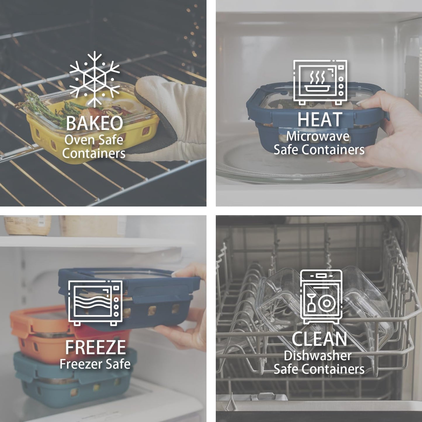 GENICOOK Glass Meal Prep Containers 5-Pack With Glass Lids & Steam Vent, 35 Oz / 4.4 Cups Leakproof Airtight Food Storage Containers, Borosilicate Glass, Microwave And Dishwasher Safe, Bpa-Free